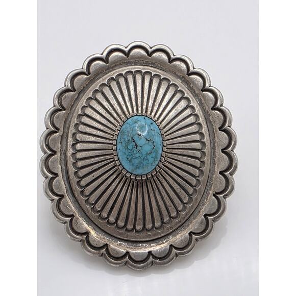 Vintage Native American R.Jim Sterling Silver 925 Turquest Belt Buckle main image 8